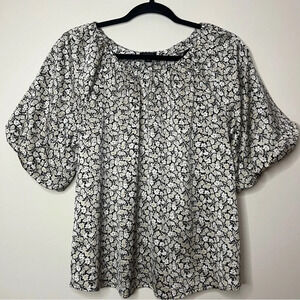 ANN TAYLOR Factory Satin Boho Floral Print Bell Sleeve Top Blouse